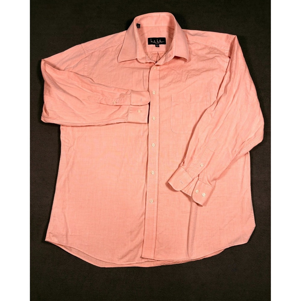 Nicole Miller Dress Shirt‎ Mens 16.5 Coral Pink Cotton Textured Back Box Formal